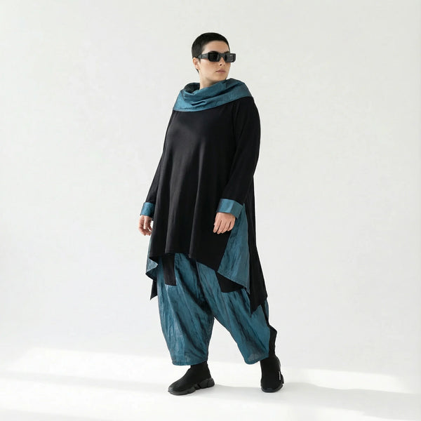 Ballonhose aus Memorytaft in Petrol – elastischer Komfort im Baggy-Look von AKH Premium bei Modeare entdecken