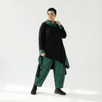 Asymmetrisches Shirt mit Taftdetails in Schwarz-Grün von AKH Premium – Oversize-Stil bei Modeare entdecken