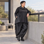 Weite Tiefschritt-Ballonhose mit Taftdetails und Stretchbund in Schwarz