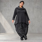 Weite Tiefschritt-Ballonhose mit Taftdetails und Stretchbund in Schwarz