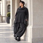 Weite Tiefschritt-Ballonhose mit Taftdetails und Stretchbund in Schwarz