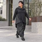 Weite Tiefschritt-Ballonhose mit Taftdetails und Stretchbund in Schwarz