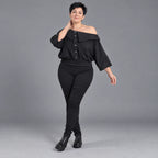 Oversize Offshoulder Bluse mit Kragen aus weicher Baumwollmischung und elastischem Saum