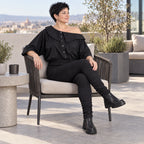 Oversize Offshoulder Bluse mit Kragen aus weicher Baumwollmischung und elastischem Saum