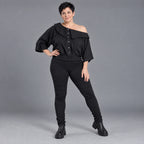 Oversize Offshoulder Bluse mit Kragen aus weicher Baumwollmischung und elastischem Saum