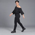 Oversize Offshoulder Bluse mit Kragen aus weicher Baumwollmischung und elastischem Saum