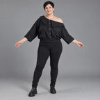 Oversize Offshoulder Bluse mit Kragen aus weicher Baumwollmischung und elastischem Saum