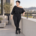 Oversize Offshoulder Bluse mit Kragen aus weicher Baumwollmischung und elastischem Saum