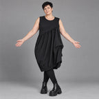 Ballonkleid Oversize aus Baumwolle mit Stretch asymmetrisch drapiert ärmellos weit