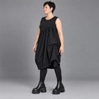 Ballonkleid Oversize aus Baumwolle mit Stretch asymmetrisch drapiert ärmellos weit