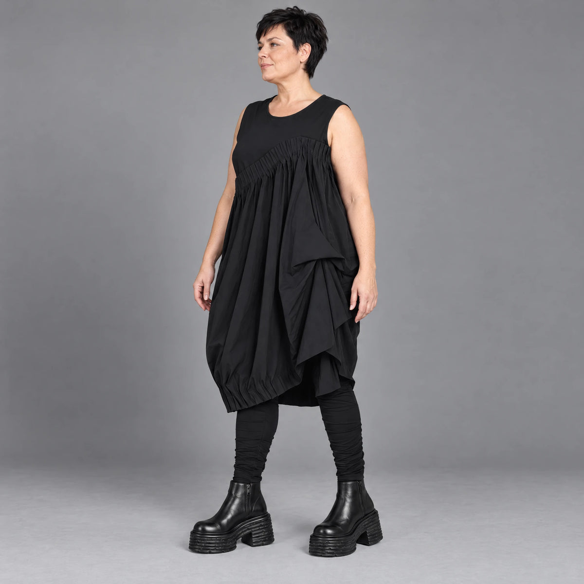 Ballonkleid Oversize aus Baumwolle mit Stretch asymmetrisch drapiert ärmellos weit