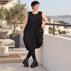 Ballonkleid Oversize aus Baumwolle mit Stretch asymmetrisch drapiert ärmellos weit