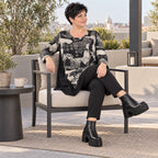 A-Form Shirt in Schwarznatur mit Jacquardmuster aus Viskose Oversize weit mit Rundhals