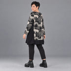 A-Form Shirt in Schwarznatur mit Jacquardmuster aus Viskose Oversize weit mit Rundhals