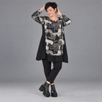 A-Form Shirt in Schwarznatur mit Jacquardmuster aus Viskose Oversize weit mit Rundhals