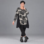 A-Form Shirt in Schwarznatur mit Jacquardmuster aus Viskose Oversize weit mit Rundhals