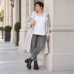 Oversizejacke in mehrfarbiger Blockstreifenoptik mit Reverskragen Viskosemix PlusSize