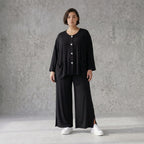 Schwarze Aform Jacke aus Viskosemix mit Rundhals Dreiviertelärmeln und weiten Taschen