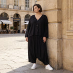 Schwarzer Ballonrock aus Viskosejersey im Lagenlook mit elastischem Bund oversized