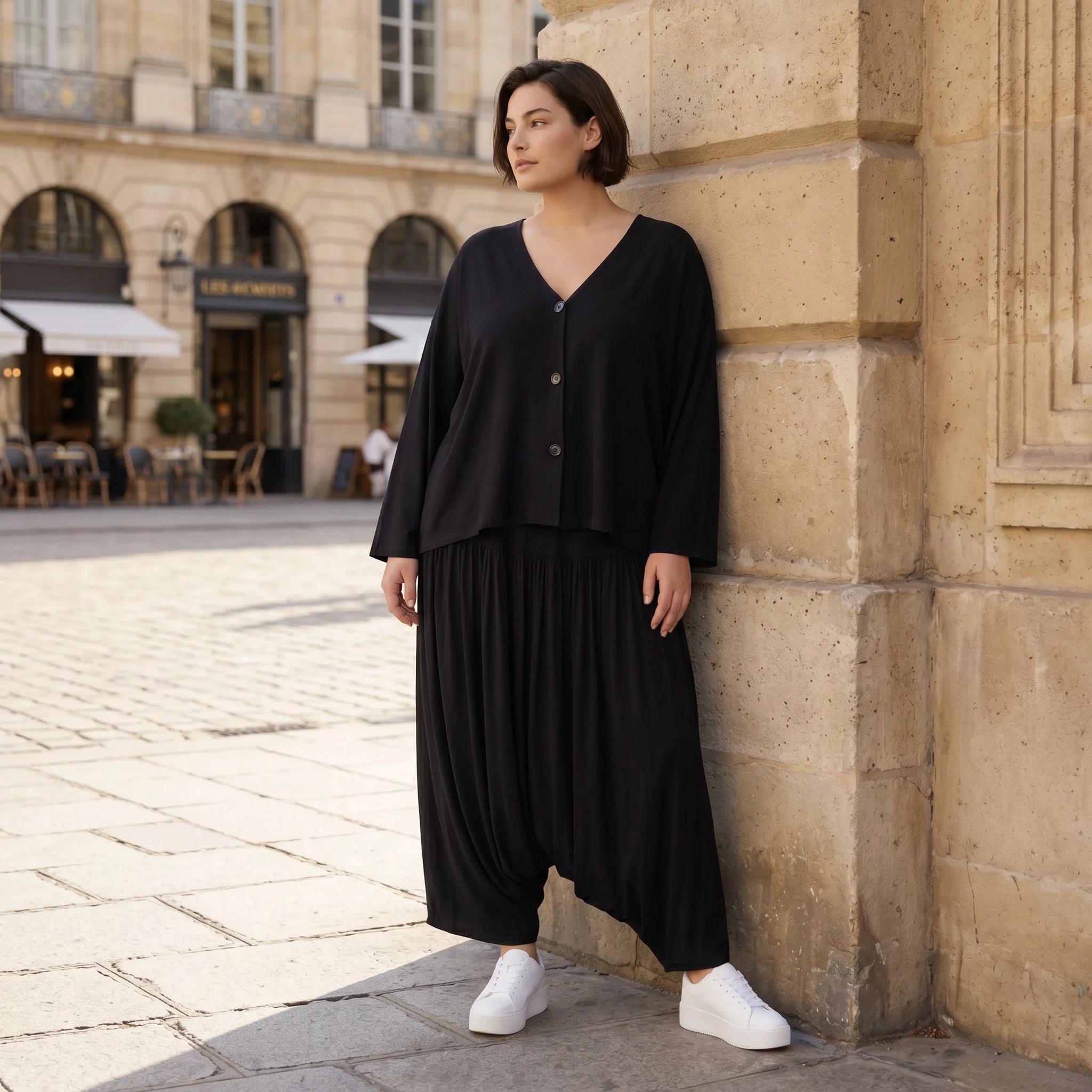 Schwarzer Ballonrock aus Viskosejersey im Lagenlook mit elastischem Bund oversized