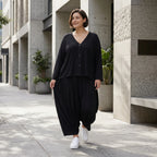 Schwarzer Ballonrock aus Viskosejersey im Lagenlook mit elastischem Bund oversized