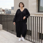 Schwarzer Ballonrock aus Viskosejersey im Lagenlook mit elastischem Bund oversized