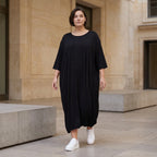 Ballonkleid aus Viskosejersey im Lagenlook mit Rundhals Halbarm Bund und Seitentaschen
