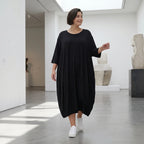 Ballonkleid aus Viskosejersey im Lagenlook mit Rundhals Halbarm Bund und Seitentaschen
