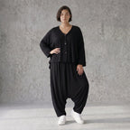 Schwarze Haremhose aus weicher Viskose mit tiefem Schritt und lässigem Komfortschnitt