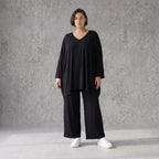 Schwarzes Oversized Bigshirt aus weicher Viskose mit Rundhals und Dreiviertelärmeln