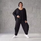 Schwarzes Oversizejerseyshirt mit Rundhals Langarm und softem Stretch für jeden Tag