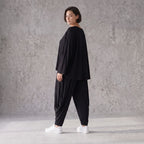 Schwarzes Oversizejerseyshirt mit Rundhals Langarm und softem Stretch für jeden Tag