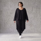 Schwarzes Oversizejerseyshirt mit Rundhals Langarm und softem Stretch für jeden Tag