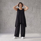 Schwarzes A-Form Top mit Rundhals weich stretchig oversize für Lagenlook Basic Alltag