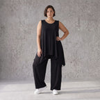 Schwarzes A-Form Top mit Rundhals weich stretchig oversize für Lagenlook Basic Alltag