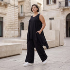 Schwarzes A-Form Top mit Rundhals weich stretchig oversize für Lagenlook Basic Alltag