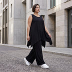 Schwarzes A-Form Top mit Rundhals weich stretchig oversize für Lagenlook Basic Alltag