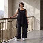 Schwarzes A-Form Top mit Rundhals weich stretchig oversize für Lagenlook Basic Alltag