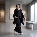 Schwarzes A-Form Top mit Rundhals weich stretchig oversize für Lagenlook Basic Alltag