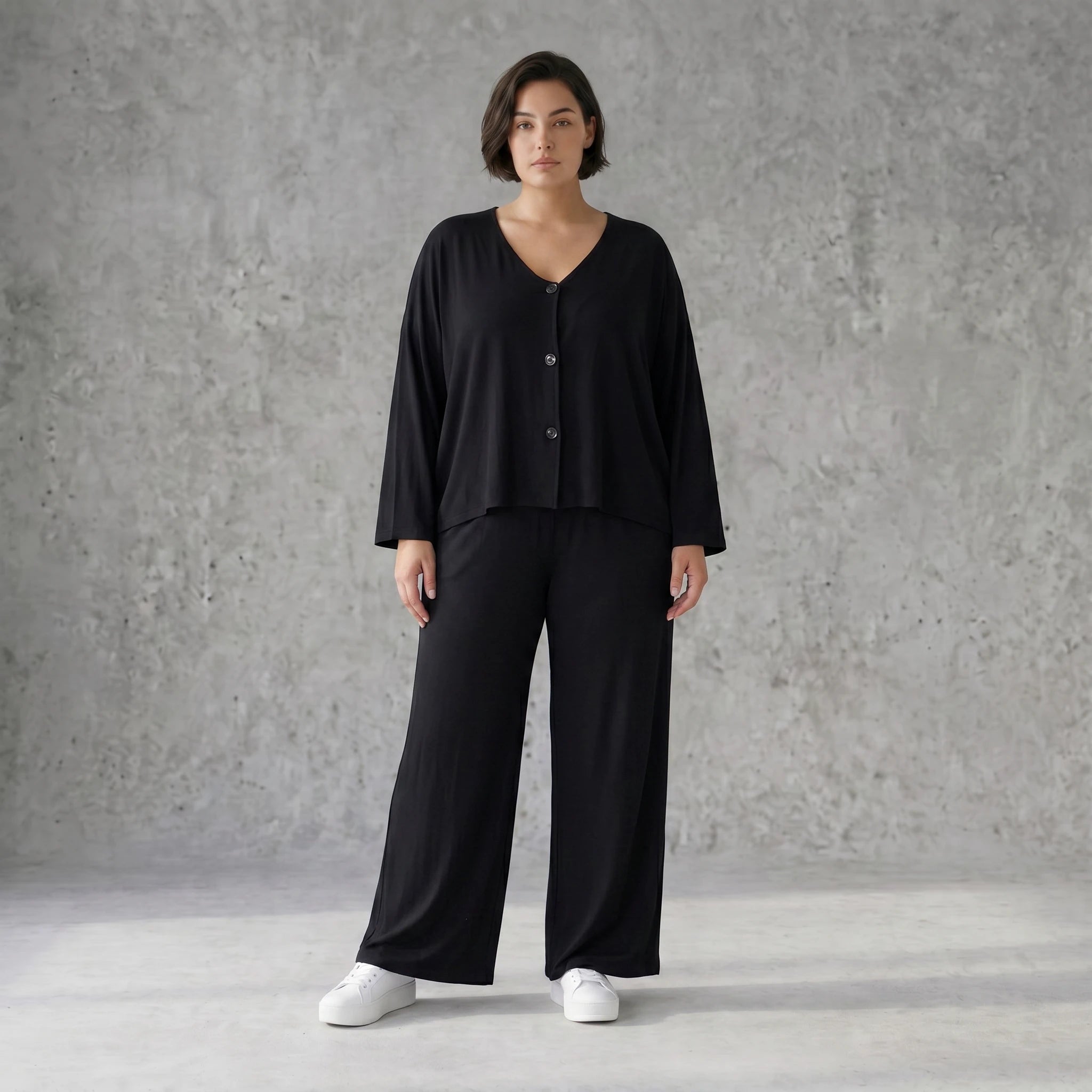 Gerade Viskosejerseyhose mit Beinschlitz weich elastisch komfortabel aus Frankreich