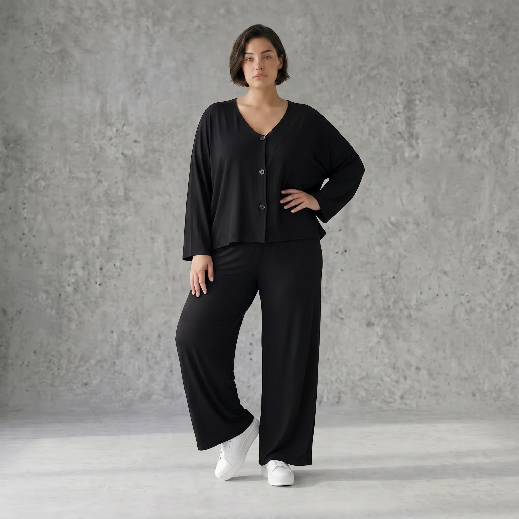 Gerade Viskosejerseyhose mit Beinschlitz weich elastisch komfortabel aus Frankreich