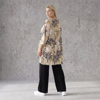 A-Form Shirt aus Popeline mit Blumenmuster in Sand Multicolor Dreiviertelarm Rundhals