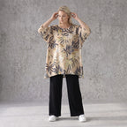 A-Form Shirt aus Popeline mit Blumenmuster in Sand Multicolor Dreiviertelarm Rundhals