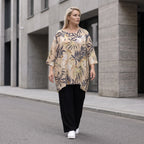 A-Form Shirt aus Popeline mit Blumenmuster in Sand Multicolor Dreiviertelarm Rundhals