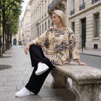A-Form Shirt aus Popeline mit Blumenmuster in Sand Multicolor Dreiviertelarm Rundhals