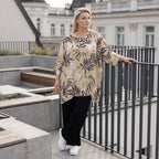 A-Form Shirt aus Popeline mit Blumenmuster in Sand Multicolor Dreiviertelarm Rundhals