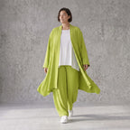 Apfelgrün fliessender Longcardigan im Lagenlook Oversize leger zeitlos luftig Leinenoptik