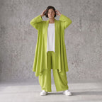 Apfelgrün fliessender Longcardigan im Lagenlook Oversize leger zeitlos luftig Leinenoptik