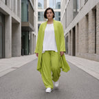 Apfelgrün fliessender Longcardigan im Lagenlook Oversize leger zeitlos luftig Leinenoptik