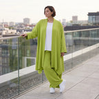 Apfelgrün fliessender Longcardigan im Lagenlook Oversize leger zeitlos luftig Leinenoptik